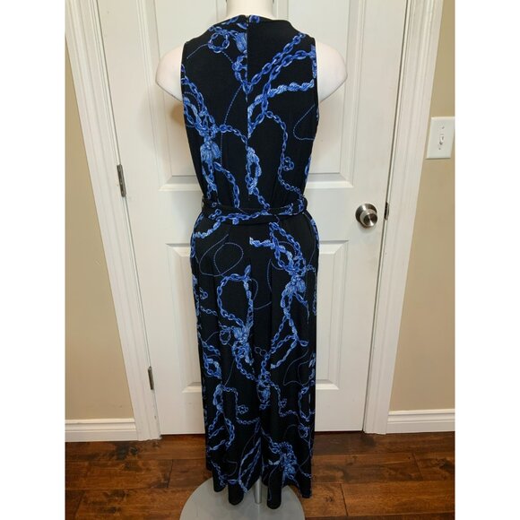 Joseph Ribkoff Black & Blue Chain Rope Print Sleeveless Wide Leg Jumpsuit Size 6 - Picture 7 of 10